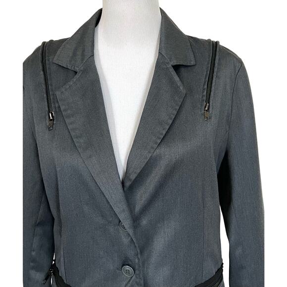 Chor Women’s Jacket Blazer Gray 3-Button Pockets Accent Zippers Wool Blend Sz L - Picture 2 of 9